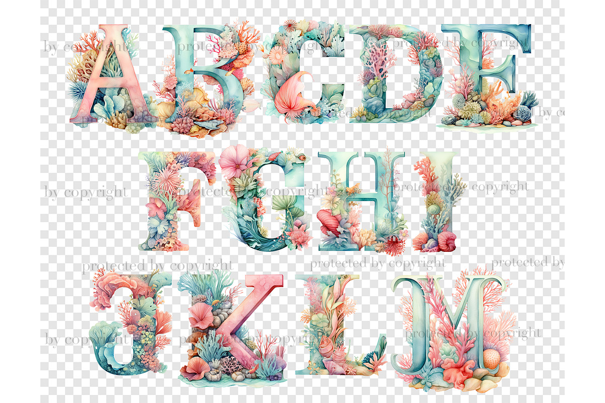 Coral Reef Alphabet Clipart | Ocean, a Seasonal Illustration by GlamArtZhanna (Photo 4 of 5)