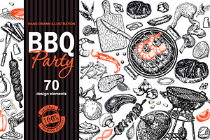 Barbecue hand drawn illustration set
