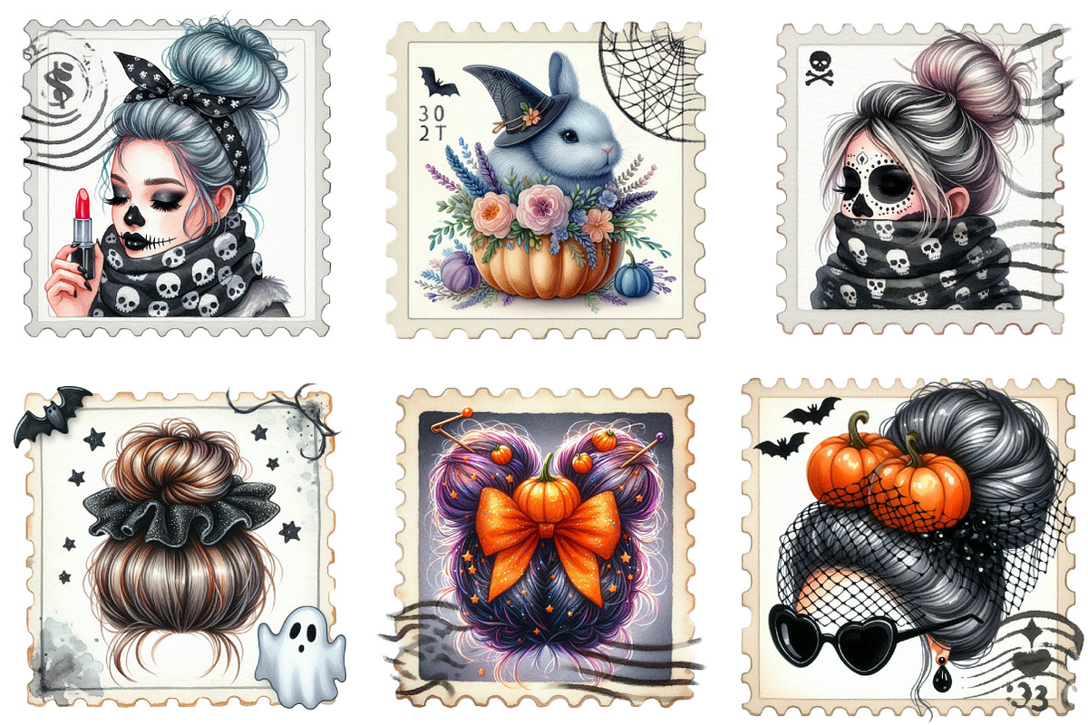 Watercolor Halloween Messy Bun Posta, an Illustration by Designking (Photo 3 of 5)