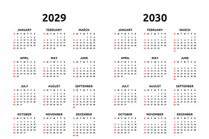 Calendar 2025, 2026 And 2032