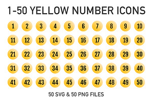 1-50 Yellow Round Number Icons