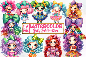 Watercolor Girls Sublimation Clipart, an Illustration by Designworld