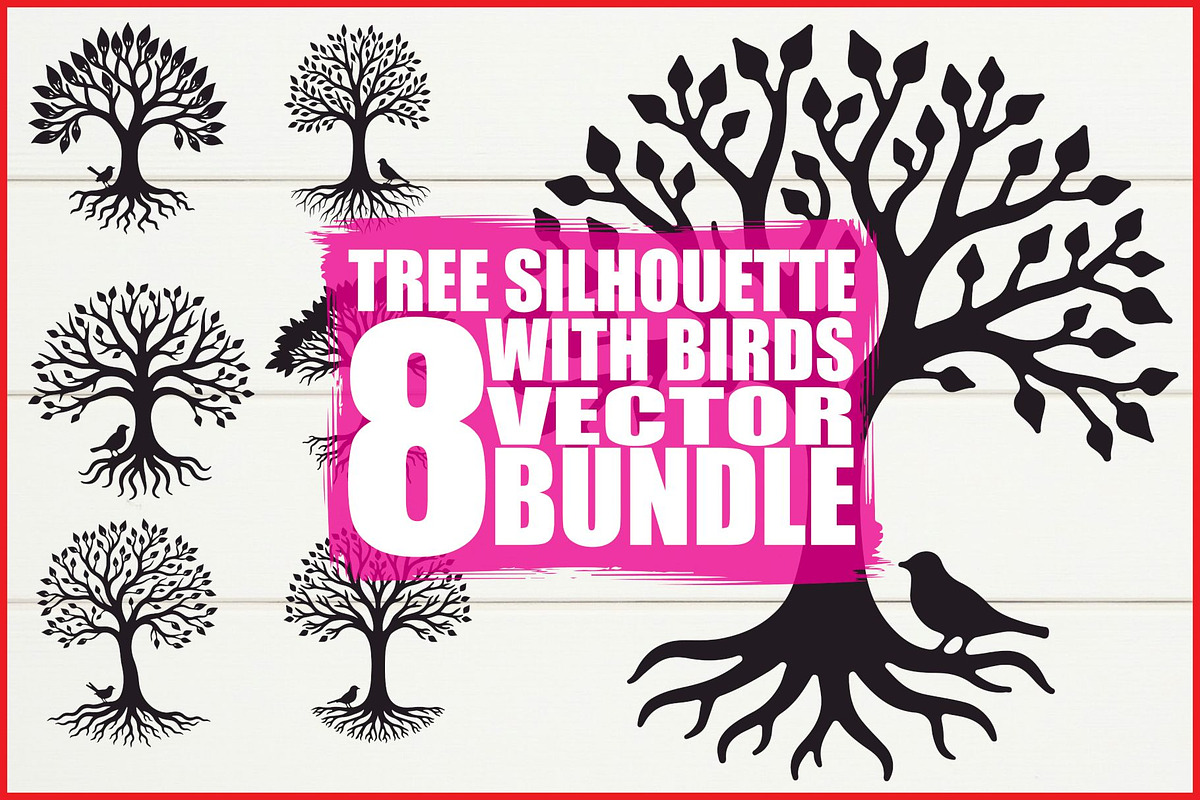 Tree Silhouette with Birds Bundle, an Illustration by Designs_River (Photo 1 of 9)