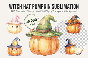 Witch Hat Pumpkin Sublimation, an Illustration by Artnoy