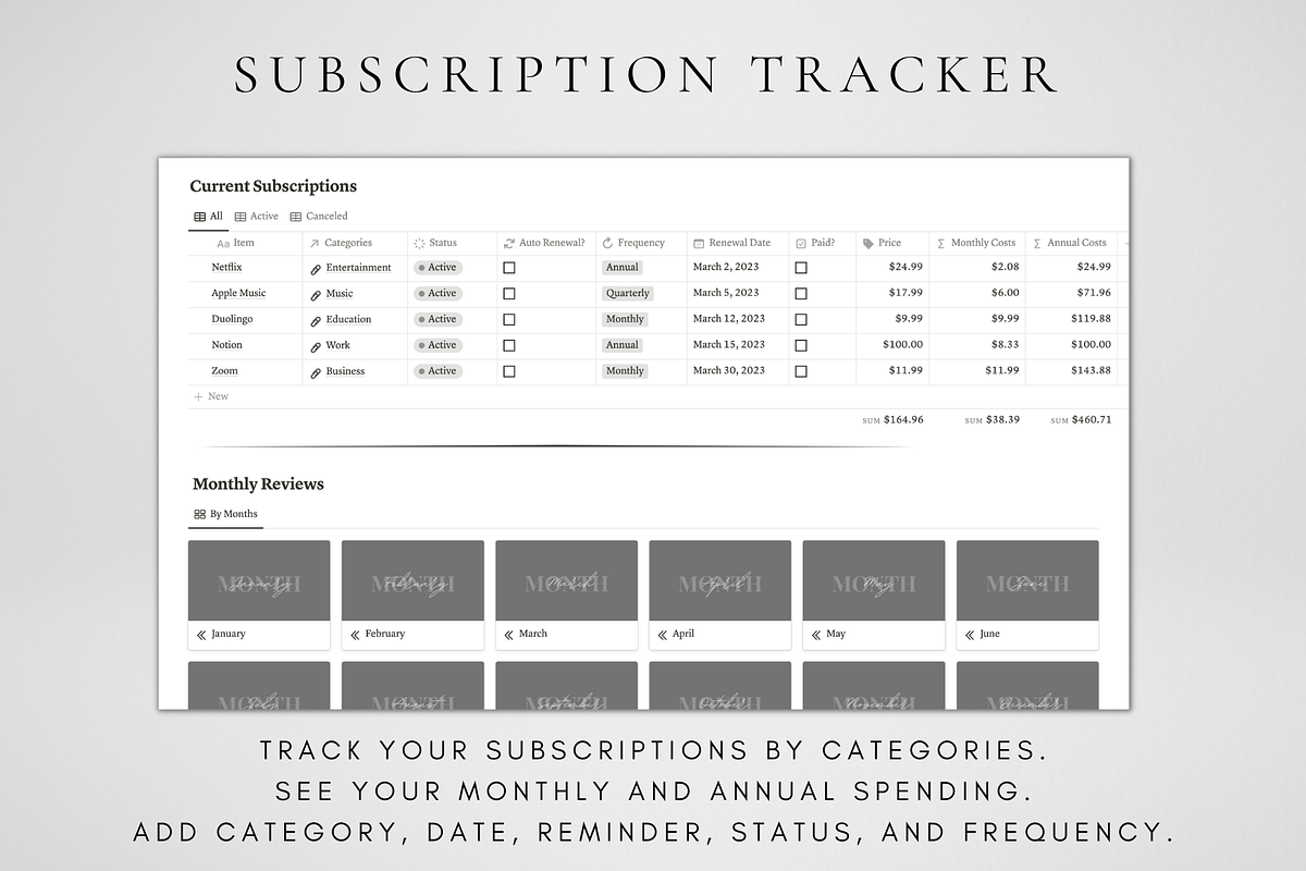 Notion Subscription Tracker Template, a Templates & Theme by BRANDcontent