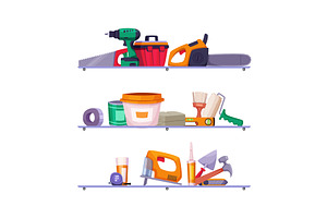 Repair tools shelves. workshop items, an Illustration by Onyx