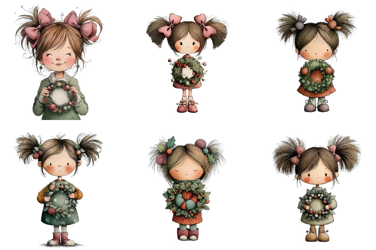 Cute Christmas Girl Clipart, an Illustration by DreamArtGraphic (Photo 2 of 5)