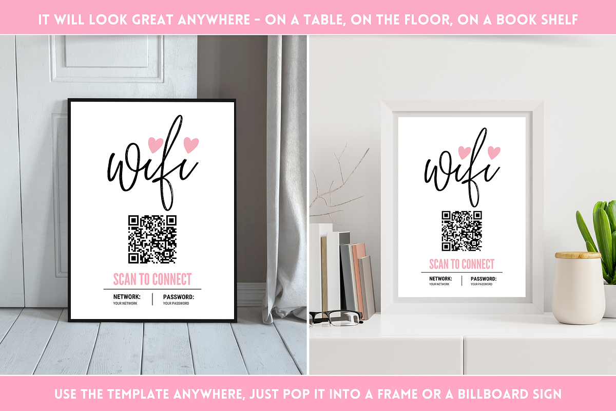 Pink & Black WiFi QR Code Sign, a Flyer Template by SunshineStudioBoutique (Photo 4 of 10)