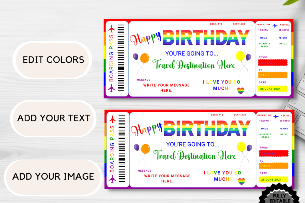 Happy Birthday Gift Boarding Pass, a Card Template by YasdeyDesigns (Photo 7 of 7)