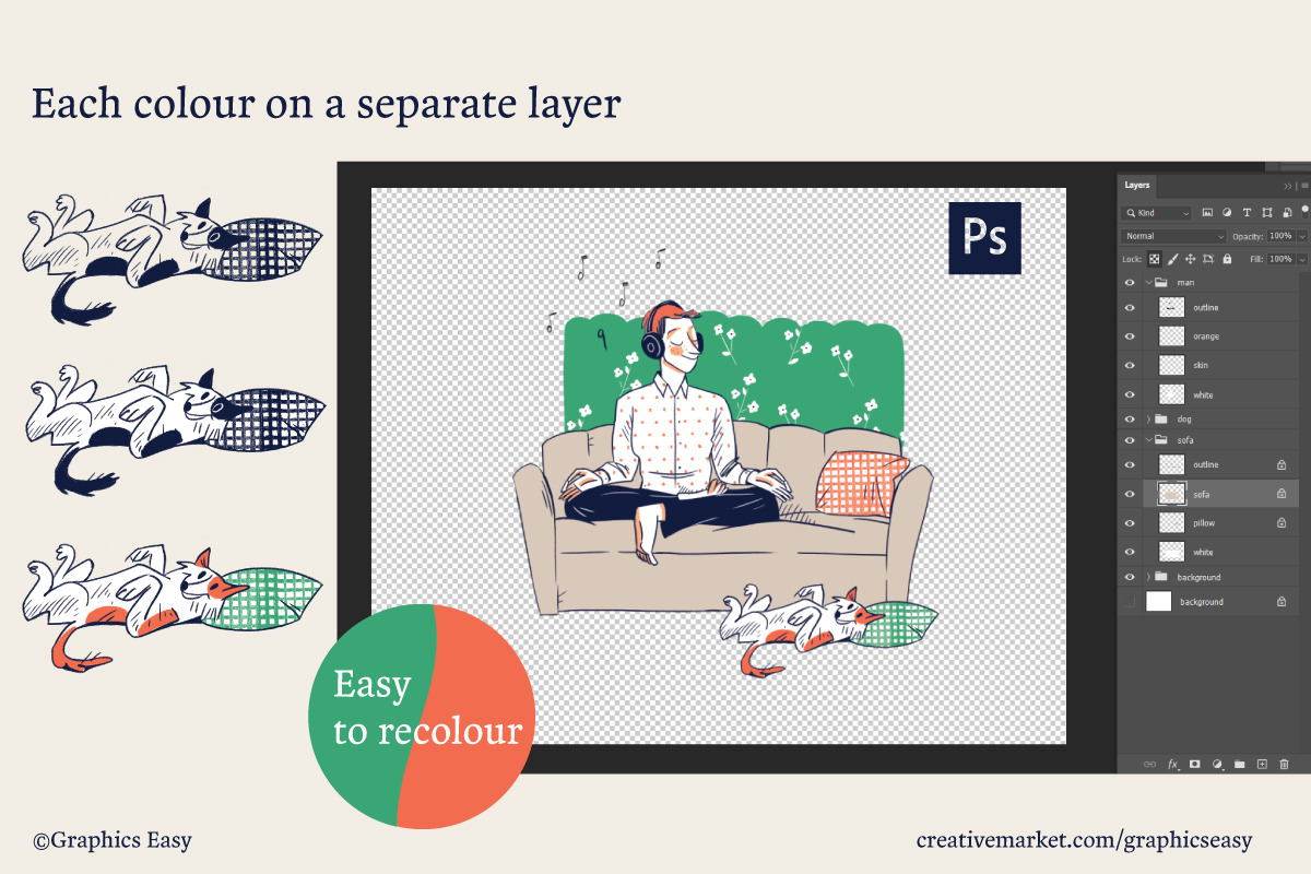 Man listening to music, a Healthcare Illustration by Travel Illustration Shop (Photo 3 of 5)