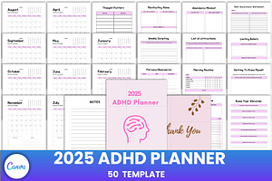2025 ADHD Planner Canva, a Presentation Template by Designmela01