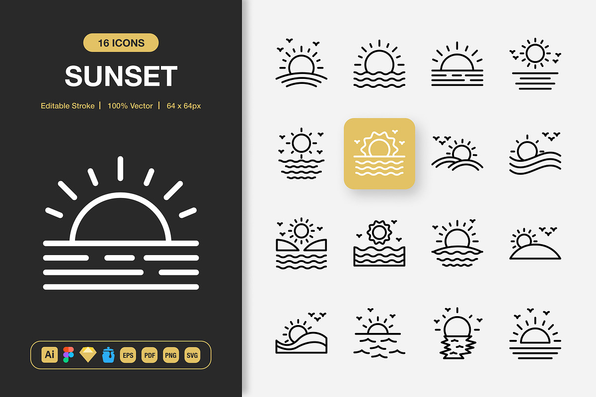 Sunset Icons, an Outline Icon by Spacepixel Creative
