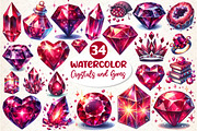 Burgundy Crystals and Gems Clipart, an Illustration by Dream Creation (Thumbnail 1 of 4)