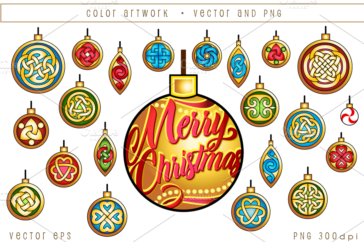 Celtic Christmas Baubles, an Illustration by AonCelticArt