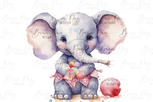 Watercolor Cute Elephant Clipart