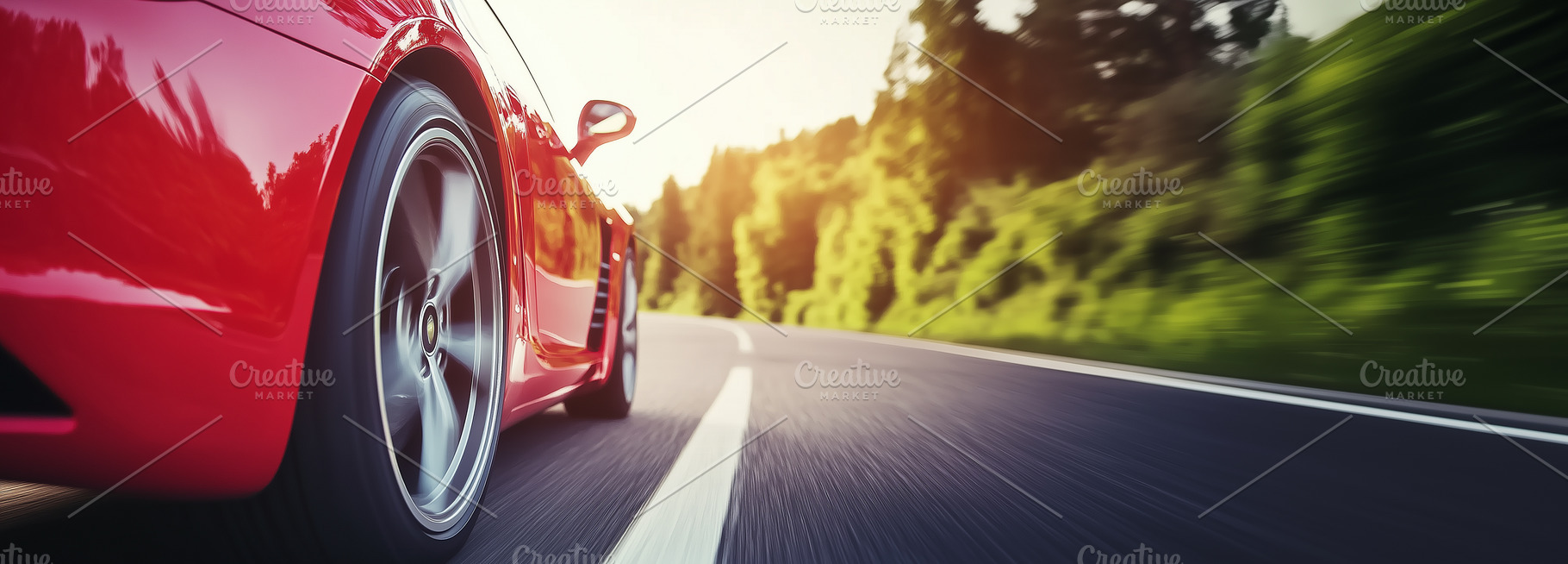Dynamic close up view of a red car, a Transportation Photo by MistyDay