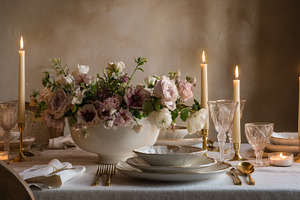 Elegant English dining tables styled with candlelight, floral ce, a Holiday Photo by Studio ANNA