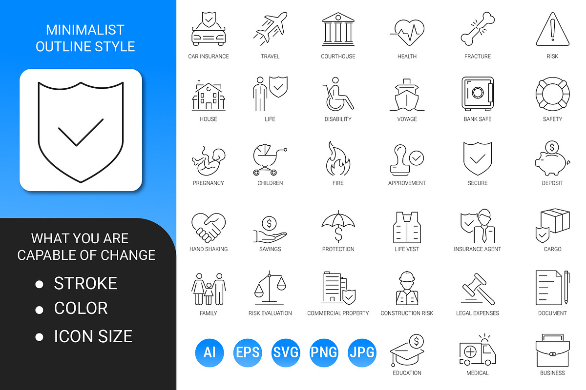 Insurance outline icon set, an Outline Icon by Icons (Photo 2 of 3)
