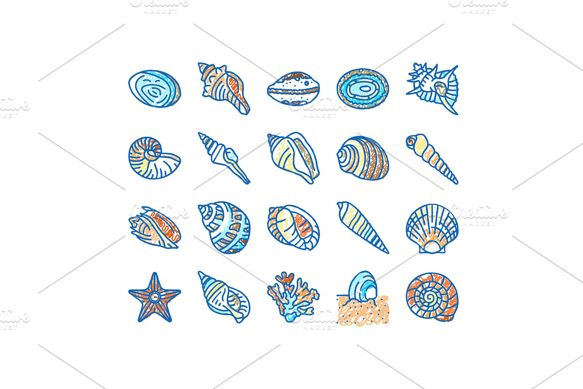 sea shell beach summer ocean icons, an Object Illustration by pikepicture
