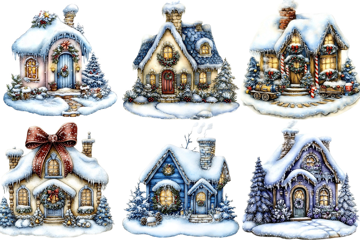 Whimsical Christmas Holiday Houses, a Seasonal Illustration by SVGArt (Photo 4 of 5)