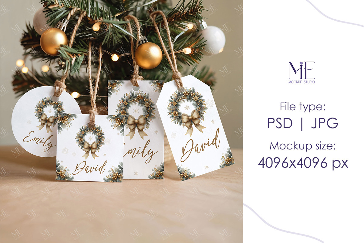 Christmas Gift Tag Mockup Set, an Advertising Mockup by Mie Mockup Studio (Photo 6 of 7)