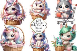 Watercolor Cute Baby Unicorn Clipart