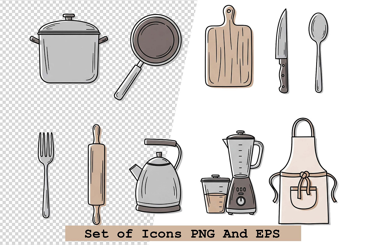 Set of  kitchen icons in hand drawn, an Icon by one-touch