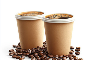 Two Coffee Cups Brown Beans Beverage, a Food & Drink Photo by Pixeness Studio