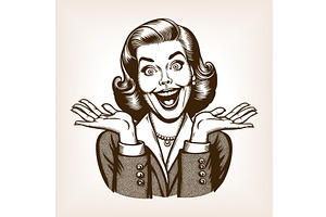 Surprised retro woman engraving, a Person Illustration by AlexArt