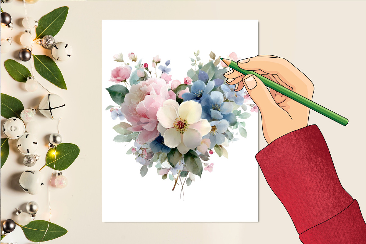 Romantic Pastel Floral Clipart Set, an Illustration by DreamCafeArt (Photo 4 of 6)
