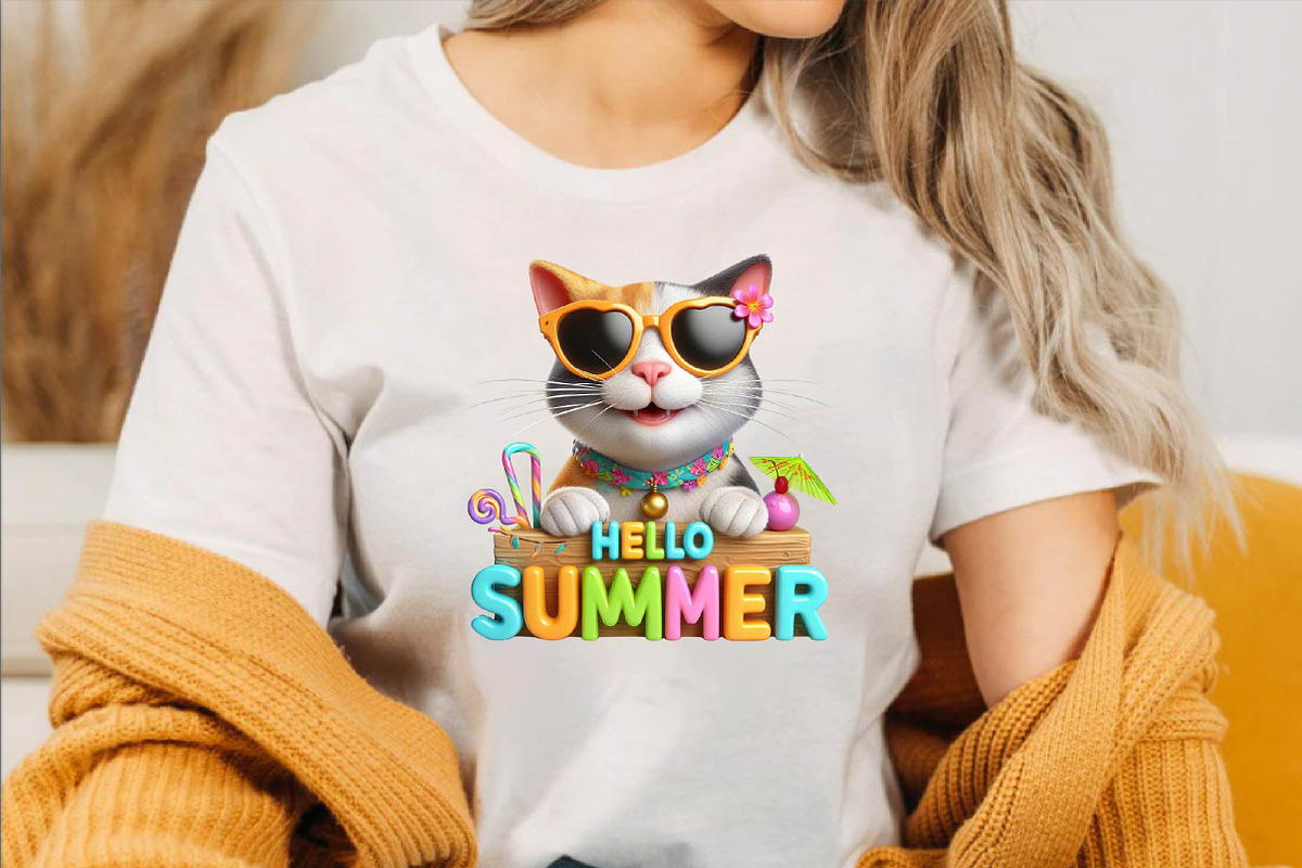 Watercolor Happy Summer Cat Sublim, an Illustration by SVGArt (Photo 3 of 8)