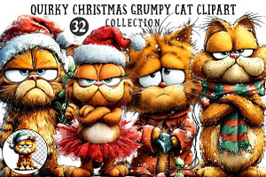 Quirky Christmas Grumpy Cat Clipart, an Illustration by OK Design