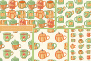 Autumn Pumpkins Mugs clipart pattern, a Seasonal Illustration by Carpet Tapete Pretzel (Thumbnail 2 of 9)