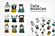 Vector set. Cats muzzles and pattern, a Pattern Graphic by Good Studio (Thumbnail 1 of 5)