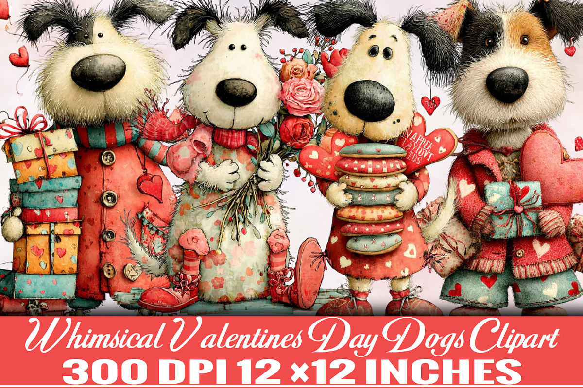 Whimsical Valentines Day Dogs Clipar, an Illustration by SVGArt (Photo 1 of 8)