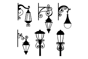 Dark silhouettes of old street lamps, an Object Illustration by Vectorbuum