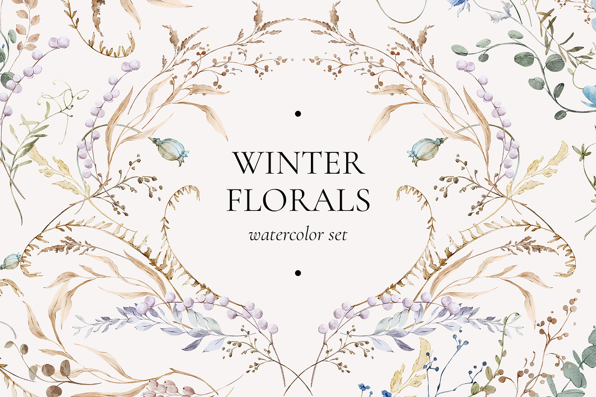WINTER FLORALS watercolor set, a Decorative Illustration by Yuliia Lashevska (Photo 1 of 12)