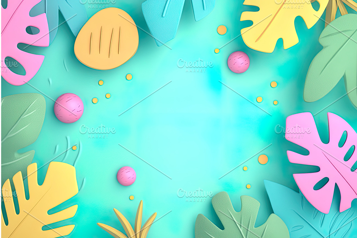 Colorful tropical leaves and shapes, an Illustration by Lermont51