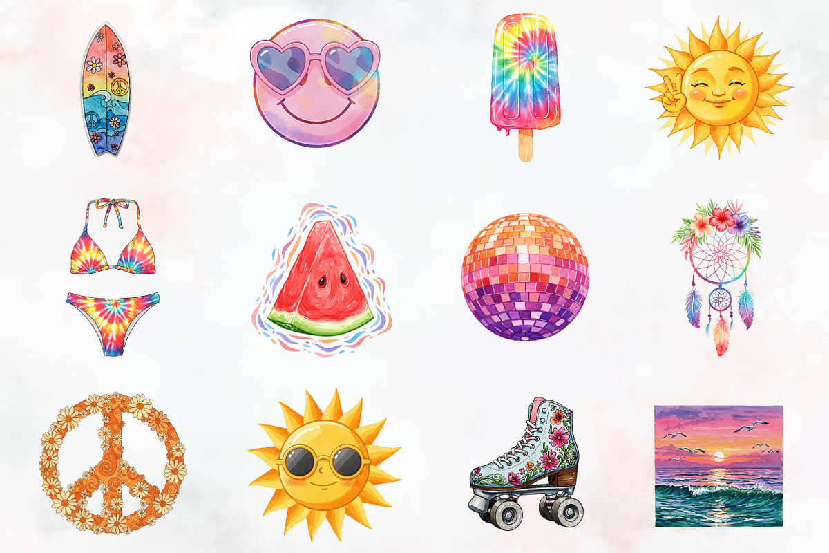 Retro Groovy Summer Clipart, an Illustration by RobertsArt (Photo 2 of 7)