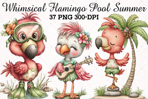 Whimsical Flamingo Pool Summer PNG, an Illustration by RobertsArt