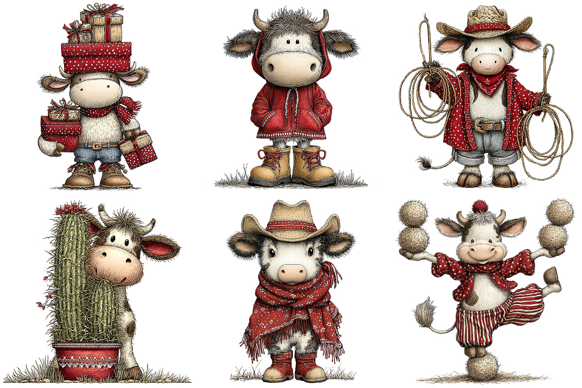 Funny Western Cows Clipart, an Illustration by Craft Nest (Photo 8 of 8)