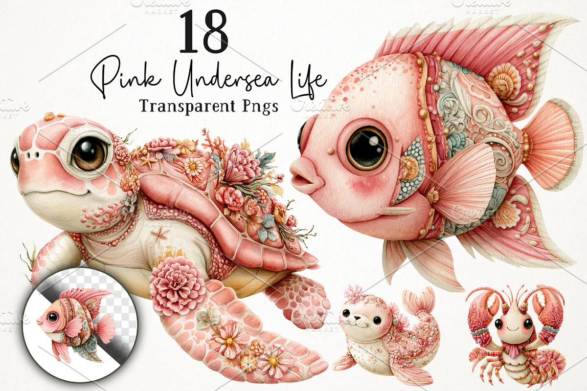 Pink Undersea Life PNG Clipart, an Animal Illustration by RobertsArt (Photo 1 of 6)