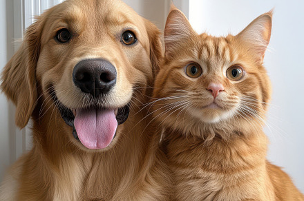 Golden Retriever and Ginger Cat Frie, an Animal Photo by Pixeness
