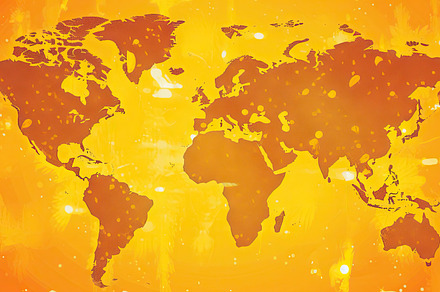World map sun global warming background. Generative AI., a Background Photo by AS photostudio