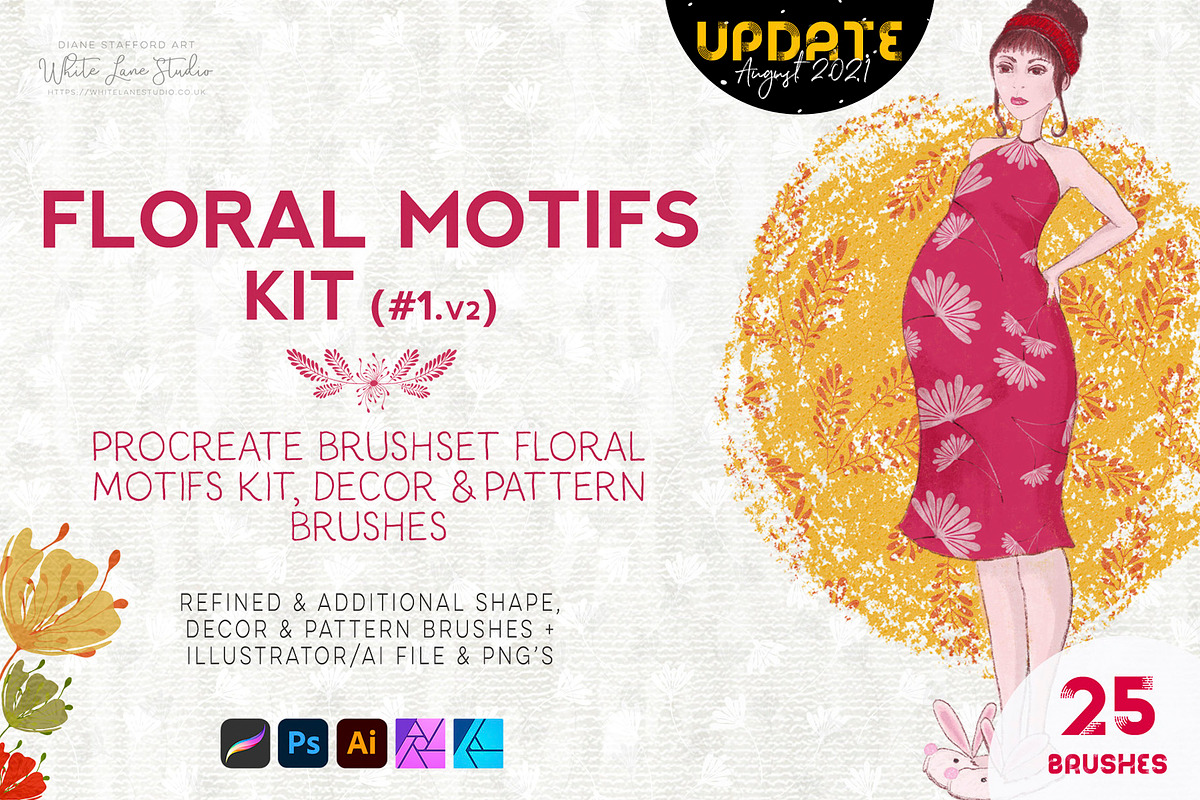 Procreate Brushes Floral Motifs Kit, a Brush Add-On by White Lane Studio (Photo 1 of 12)