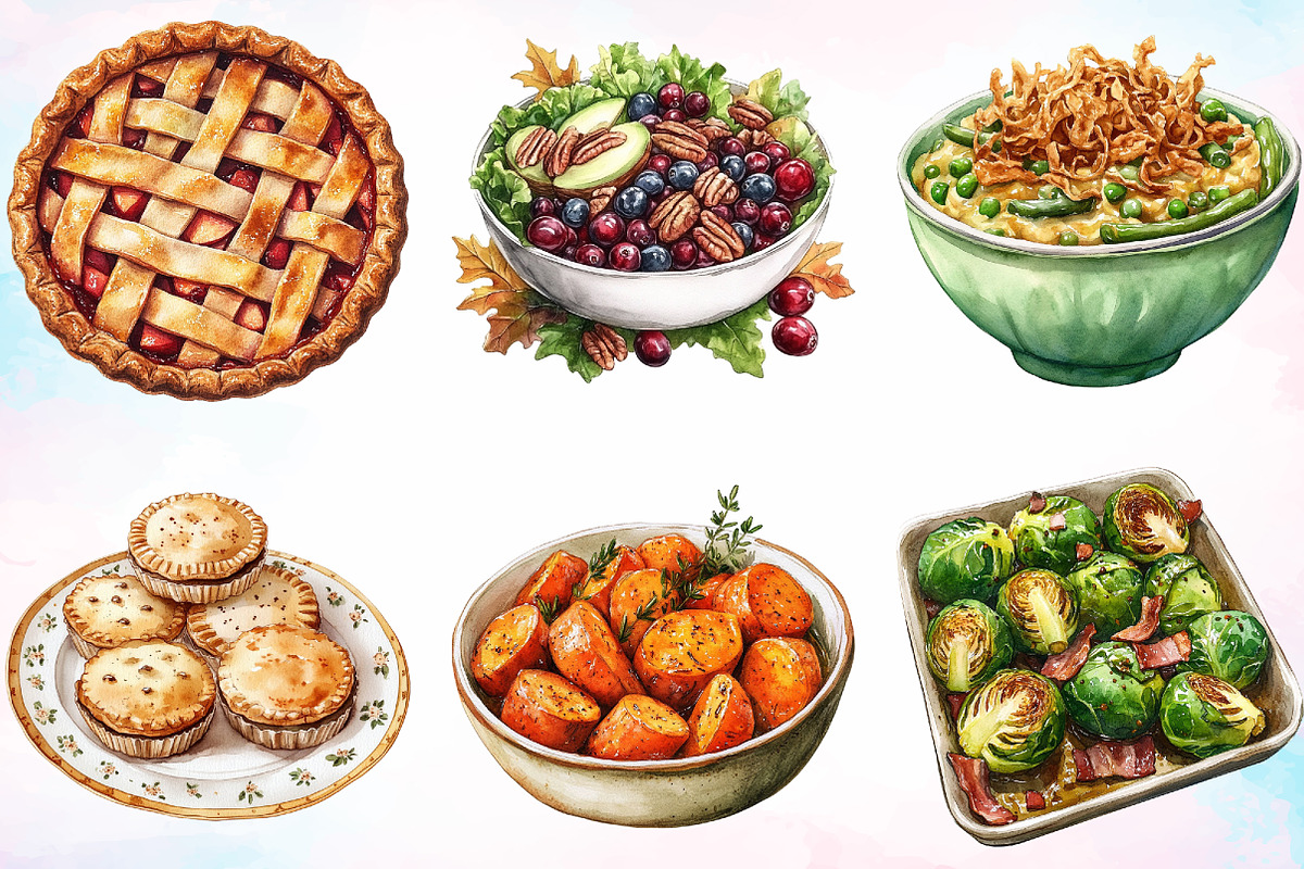Watercolor Thanksgiving Dinner Clipa, a Seasonal Illustration by Canvas Craft (Photo 2 of 4)