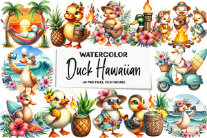 Duck Clipart, Hawaiian Clipart, Trop, an Illustration by DreamArtGraphic
