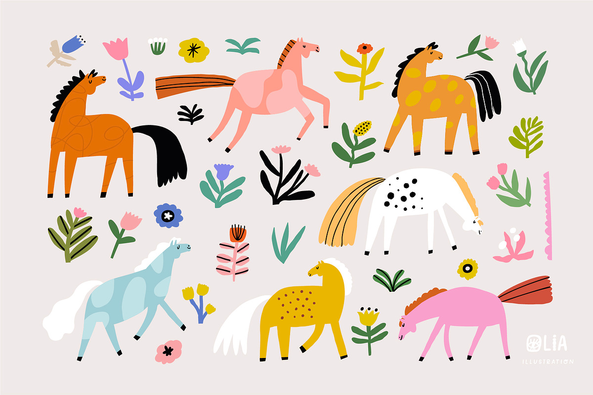 Adorable Horses | Hand drawn clipart, an Animal Illustration by Olia (Photo 8 of 11)
