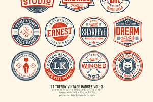 11 Trendy Vintage Badges Volume 3