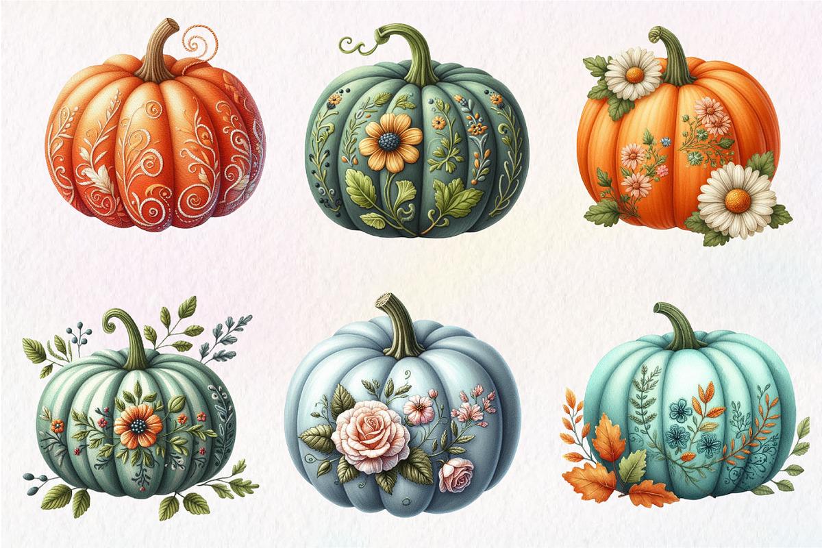 Faux Embroidery Fall Pumpkin Clipart, an Illustration by Dream Creation (Photo 3 of 7)